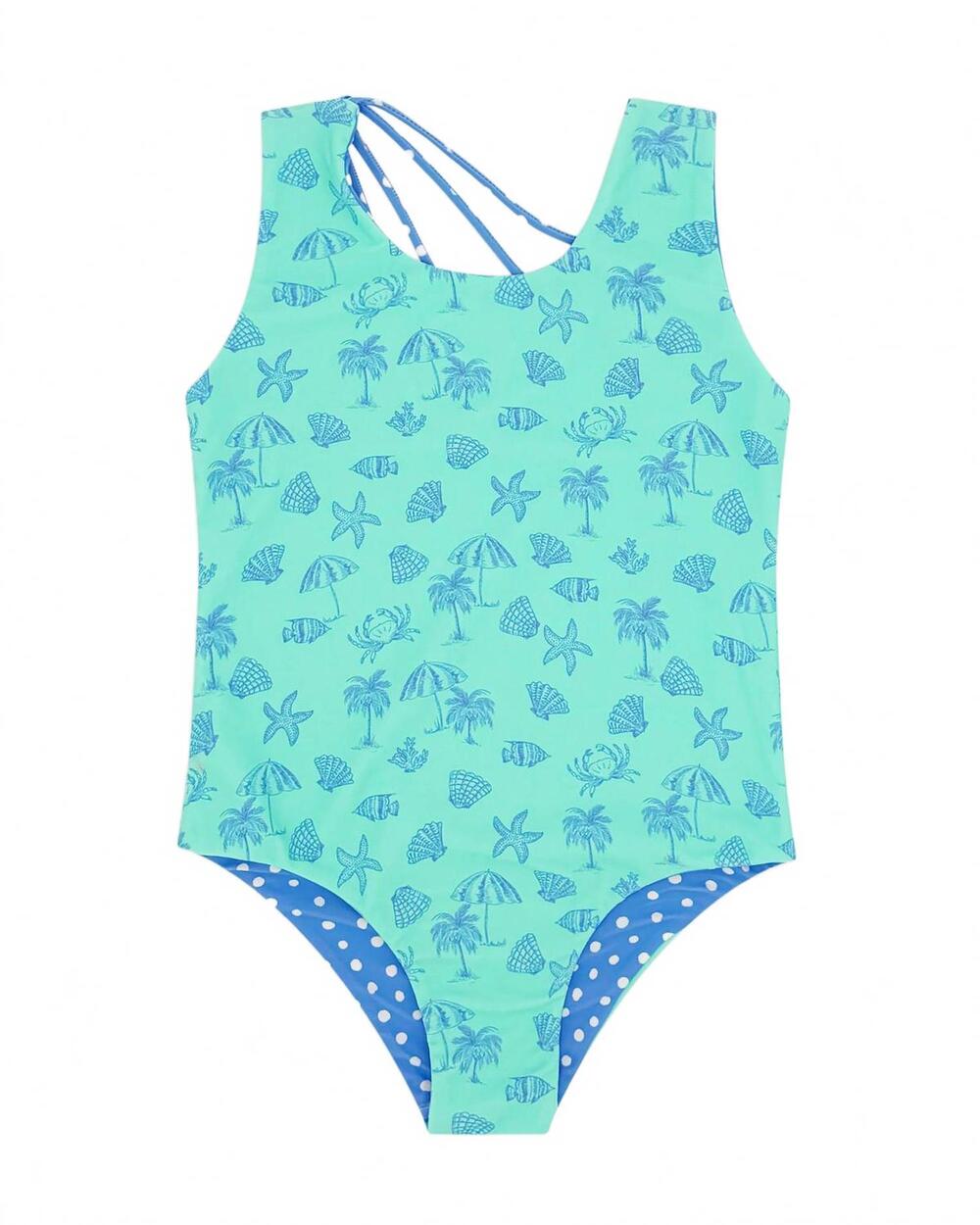 NEW FEATHER 4 ARROW girls crystal summer sun reversible one piece swimsuit in aq